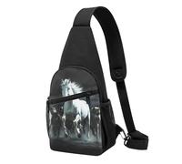 Pratica Borsello Uomo Black And White Running Wild Horse Wolves Tracolla Borse Portatile Borsa A Spalla Uomo per Alpinismo Uomo Campeggio