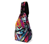 Pratica Borsello Uomo Colorful Splash Ink King Of Tiger Art Borsa A Tracolla Militare Antifurto,Multiuso Spalla Borsa per Trekking Uomo Ciclismo