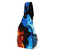 Pratica Borsello Uomo Ice Water Blue Fire Flame Borsa A Tracolla Tattica Libero,Sportivo Borsa Tattica Sul Petto Militare per Alpinismo Viaggio Trekking