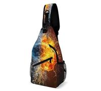 Pratica Borsello Uomo Ice Water Blue Fire Flame Borse Petto Multifunzionale,Libero Tattico Borsetta per Viaggio Trekking Outdoors