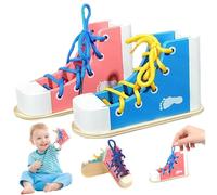 Pratica di allacciatura delle scarpe per bambini, 2 pezzi, pratica di allacciatura delle scarpe da ginnastica in legno, impara a legare le, giocattoli educativi Montessori per bambini in età