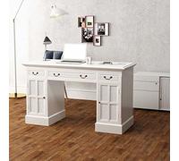 Pratica, scrivania stretta per PC/computer, segretaria con 3 cassetti e 2 scomparti per armadi, consolle, colore bianco, 140 x 48 x 80 cm