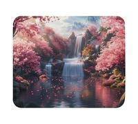 Pratica Tappetino per Il Mouse, Cherry On A Lake with A Waterfall, Bordi Cuciti Tampone per Mouse, Mousepads, 25X30cm, Ufficio, Laptop, Computer