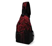 Pratica Zaino Monospalla Blood Red Roses Black Borse Petto Multifunzionale,Sportivo Spalla Borsa per Donna Uso Quotidiano Campeggio