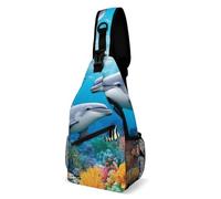 Pratica Zaino Monospalla Blue Ocean Underwater World Dolphin Art Borsa Sul Petto Antifurto,Sportivo Borsa A Petto per Outdoors Donna Moto