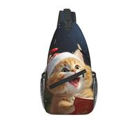 Pratica Zaino Monospalla Cute Cat Sing Christmas Carols Borsa Sul Petto Antifurto,Unisex Tattico Borsetta per Trekking Uso Quotidiano Viaggio