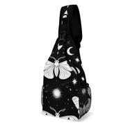 Pratica Zaino Monospalla Gothic Moth Skull Sun Moon Black And White Borsa A Tracolla Sul Petto Causal,Moda Borsa Tattica Sul Petto Militare per Outdoors Moto Uomo