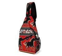 Pratica Zaino Monospalla Southwest Native American Ethnic Horse Dream Catcher Art Red Borsa A Tracolla Militare Antifurto,Unisex Petto Borsa per Campeggio Ciclismo Uso Quotidiano