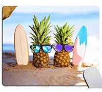 PraticaTappetino per Il MouseYellow Pineapple with Glasses on The SandbeachGaming MousepadTappetini Mouse25x30cmperUfficio,Laptop,Casa
