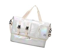 Pratiche borse da viaggio Oxford con tasca per scarpe ventilata Design separazione asciutto bagnato per lo sport essenziale organizzazione borsa fitness con tracolla regolabile, Bianco, Bellezza di