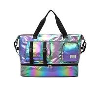 Pratiche borse da viaggio Oxford con tasca per scarpe ventilata, design separazione asciutto e bagnato, per lo sport, essenziale, palestra, borsone con manici rinforzati, Nero , Bellezza di massa