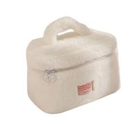Pratici robusti sacchetti di trucco in peluche con accessorio alla moda con cerniera per l'organizzazione degli amanti della bellezza, bianco