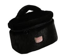 Pratici robusti sacchetti di trucco in peluche con comodo accessorio alla moda con cerniera per gli amanti della bellezza Organizzazione sacchetti di trucco, Nero , Taglia unica