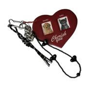 Pratico anello a forma di cuore accessorio elegante porta carte portachiavi anelli versatili per shopping, viaggi, lavoro, biglietti da visita organizzatori, Rosso, Taglia unica