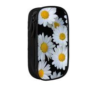 Pratico astuccio con margherite bianche, multiscomparti, per ufficio, viaggi, scuola, arte e uso quotidiano, Nero , Taglia unica, Con tasca per il