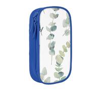 Pratico astuccio con stampa di foglie di eucalipto, multi-scomparto, per ufficio, viaggi, scuola, arte e uso quotidiano, Blu, Taglia unica, Con tasca per il