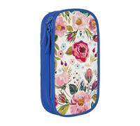 Pratico astuccio con stampa di foglie e fiori, multi-scomparto, per ufficio, viaggi, scuola, arte e uso quotidiano, Blu, Taglia unica, Con tasca per il