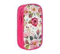 Pratico astuccio con stampa di foglie e fiori, multi-scomparto, per ufficio, viaggi, scuola, arte e uso quotidiano, rosa, Taglia unica, Con tasca per il
