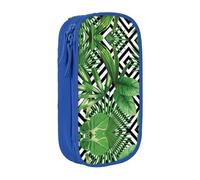 Pratico astuccio con stampa di foglie tropicali, multi-scomparto, per ufficio, viaggi, scuola, arte e uso quotidiano, Blu, Taglia unica, Con tasca per il
