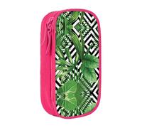 Pratico astuccio con stampa di foglie tropicali, multi-scomparto, per ufficio, viaggi, scuola, arte e uso quotidiano, rosa, Taglia unica, Con tasca per il
