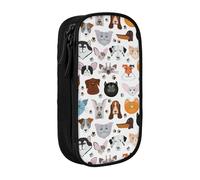 Pratico astuccio con stampa di matti di cane e gatto, bulldog, beagle, labrador, multi-scomparto, per ufficio, viaggi, scuola, arte e uso quotidiano, Nero , Taglia unica, Con tasca per il