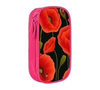 Pratico astuccio con stampa di papaveri e vari scomparti, per ufficio, viaggi, scuola, arte e uso quotidiano, rosa, Taglia unica, Con tasca per il
