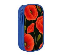 Pratico astuccio con stampa di papaveri e vari scomparti, per ufficio, viaggi, scuola, arte e uso quotidiano, Blu, Taglia unica, Con tasca per il