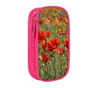 Pratico astuccio con stampa di papaveri e vari scomparti, per ufficio, viaggi, scuola, arte e uso quotidiano, rosa, Taglia unica, Con tasca per il