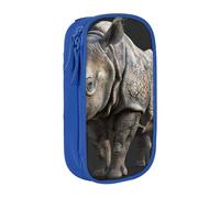 Pratico astuccio con stampa di rinoceronte con animali, multi-scomparto, per ufficio, viaggi, scuola, arte e uso quotidiano, Blu, Taglia unica, Con tasca per il