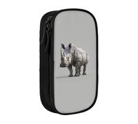 Pratico astuccio con stampa di rinoceronte con animali, multi-scomparto, per ufficio, viaggi, scuola, arte e uso quotidiano, Nero , Taglia unica, Con tasca per il