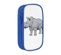 Pratico astuccio con stampa di rinoceronte con animali, multi-scomparto, per ufficio, viaggi, scuola, arte e uso quotidiano, Blu, Taglia unica, Con tasca per il