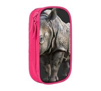 Pratico astuccio con stampa di rinoceronte con animali, multi-scomparto, per ufficio, viaggi, scuola, arte e uso quotidiano, rosa, Taglia unica, Con tasca per il