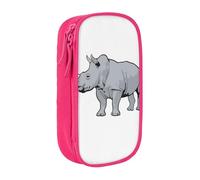 Pratico astuccio con stampa di rinoceronte con animali, multi-scomparto, per ufficio, viaggi, scuola, arte e uso quotidiano, rosa, Taglia unica, Con tasca per il