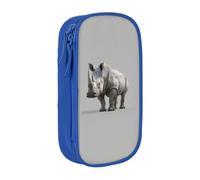 Pratico astuccio con stampa di rinoceronte con animali, multi-scomparto, per ufficio, viaggi, scuola, arte e uso quotidiano, Blu, Taglia unica, Con tasca per il