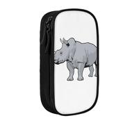 Pratico astuccio con stampa di rinoceronte con animali, multi-scomparto, per ufficio, viaggi, scuola, arte e uso quotidiano, Nero , Taglia unica, Con tasca per il