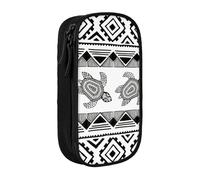 Pratico astuccio con stampa etnica a righe tartaruga multi-scomparto per ufficio viaggi scuola arte forniture quotidiane, Nero , Taglia unica, Con tasca per il