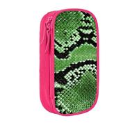 Pratico astuccio con stampa in pelle di serpente verde, multi-scomparto, per ufficio, viaggi, scuola, arte e uso quotidiano, rosa, Taglia unica, Con tasca per il