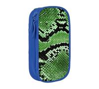 Pratico astuccio con stampa in pelle di serpente verde, multi-scomparto, per ufficio, viaggi, scuola, arte e uso quotidiano, Blu, Taglia unica, Con tasca per il