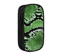 Pratico astuccio con stampa in pelle di serpente verde, multi-scomparto, per ufficio, viaggi, scuola, arte e uso quotidiano, Nero , Taglia unica, Con tasca per il