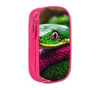 Pratico astuccio con stampa serpente verde, multi-scomparto, per ufficio, viaggi, scuola, arte e uso quotidiano, rosa, Taglia unica, Con tasca per il