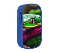 Pratico astuccio con stampa serpente verde, multi-scomparto, per ufficio, viaggi, scuola, arte e uso quotidiano, Blu, Taglia unica, Con tasca per il