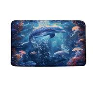 Pratico Tappeto da Cucina Dolphin Blue Ocean Jellyfish Coral Underwater World Tropical Fish Bubble Deep Sea Animal Passatoia Tappeto da Bagno 40×60cm per Ufficio,Vasca da Bagno,Porta d'Ingresso