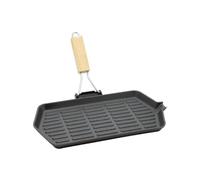 PraTiKo Life Bistecchiera in Ghisa Manico in Legno Pieghevole, Antiaderente, Induzione, Gas e Elettrico, Cottura tipo Brace (35x21cm manico Pieghevole)