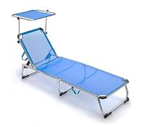 PRATIKO LIFE Lettino Mare Alluminio c Parasole Blu Melange brandina Campeggio in Tessuto textilene, Tela, 190X58X27 CM