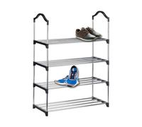 PraTiKo Life Scarpiera con 4 Ripiani in Metallo Porta tutto, Organizer Scarpe Salvaspazio 58cm, Camera Bagno ufficio, Colore Nero-Silver