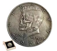 Pratvider Moneta da Mezzo Dollaro,Monete antiche da Collezione da Mezzo Dollaro in Ottone del 1974 fior di conio | Monete Rotonde placcate in Argento con Teschio per Gli Amanti della Storia, Monete