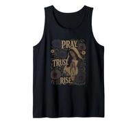Pray Trust Rise, Motivo Floreale con Donna Che Prega Canotta