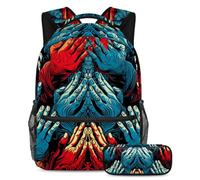 Praying Hands Conquer The Classroom con il nostro set di 2 zaini per bambini, zaino di grande capacità e astuccio per ragazzi ragazze adolescenti, Multicolore#02, B:29.4x20x40cm P:19x7.5x3.8cm, Zaini