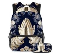Praying Hands Conquer The Classroom con il nostro set di 2 zaini per bambini, zaino di grande capacità e astuccio per ragazzi ragazze adolescenti, Multicolore#05, B:29.4x20x40cm P:19x7.5x3.8cm, Zaini