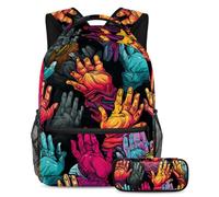 Praying Hands Conquer The Classroom con il nostro set di 2 zaini per bambini, zaino di grande capacità e astuccio per ragazzi ragazze adolescenti, Multicolore#03, B:29.4x20x40cm P:19x7.5x3.8cm, Zaini